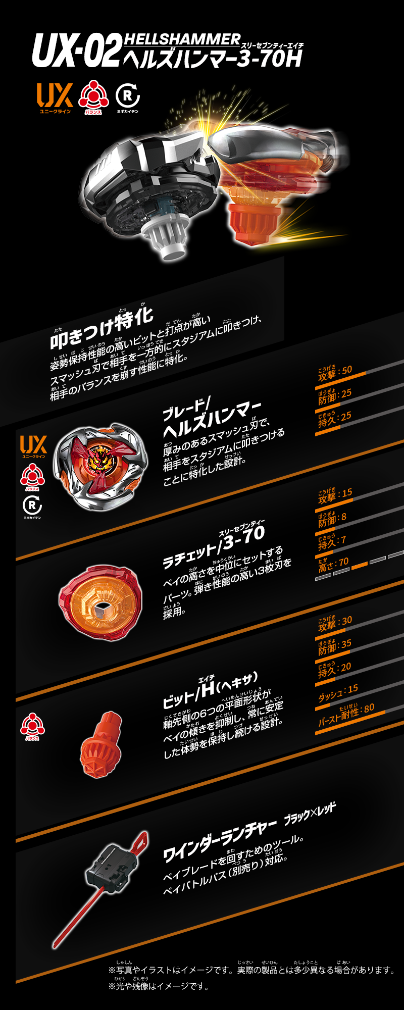 2024 Series Beyblade X Starter UX-02 Hells Hammer 3-70H (with