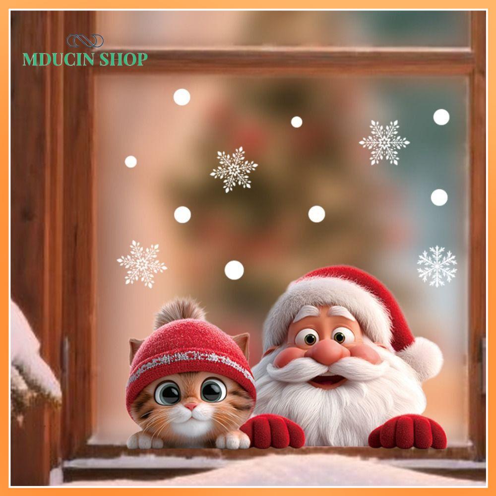 MDUCIN SHOP Có thể tháo rời Tem nhãn kính 20x30cm Ông già Noel Dính tĩnh Thời trang Mèo hoạt hình Miếng dán cửa sổ Dán trang trí cửa sổ hành lang lối vào phòng khách