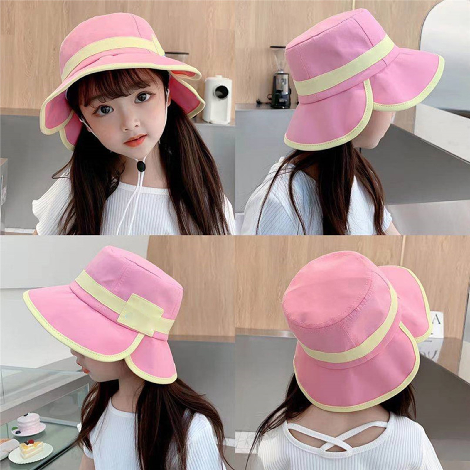Fisherman Hat with Chin Strap UV Protection Breathable Kids Bucket Hat for