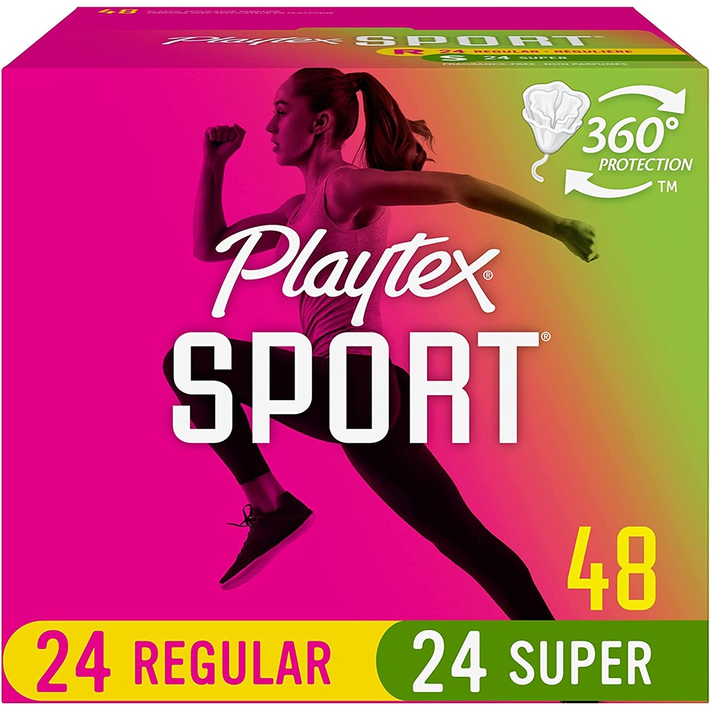 Tampons Playtex sport siêu thấm dùng để vận động hộp 48 miếng 24ct Regular+ 24ct Super Absorbency - SẢN PHẨM CỰC KÌ CHẤT LƯỢNG, ĐẢM BẢO SỬ DỤNG ƯNG Ý, ĐƯỢC ƯA THÍCH TRÊN THỊ TRƯỜNG HIỆN NAY, ỦNG HỘ SHOP NHÉ