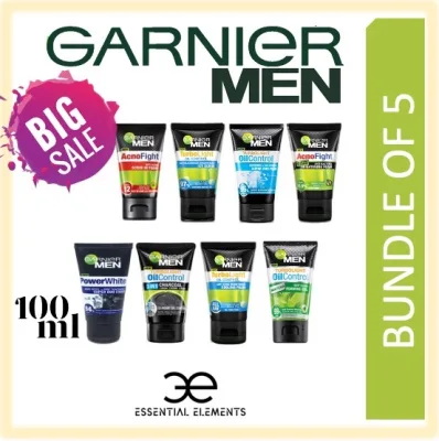 GARNIER MEN [BUNDLE OF 5] CLEANSER/FOAM/FACIAL WASH/FACE WASH/TURBOLIGHT/OIL CONTROL/COOLING/ACNE/MATCHA/ACNO FIGHT/WASABI/POWER WHITE DUO/CHARCOAL