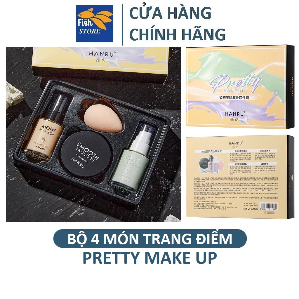 [ Bộ trang điểm]Bộ sản phẩm kem nền trang điểm HANRU gồm 4 món đa năng tiện dụng