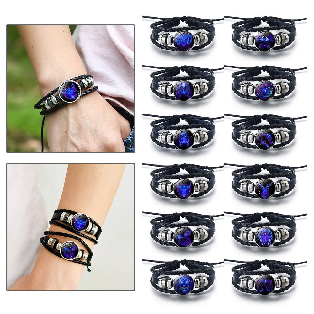 Unisex 12 dấu hiệu hoàng đạo Vòng tay theo chòm sao Mắn May người phụ nữ đàn ông vài đeo Vòng tay món đôi cho quà T3B0