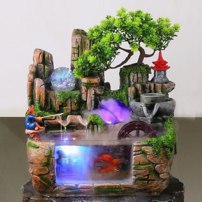 【PH Local Send】Indoor Water Fountains Rockery Tabletop Waterfall Fountain Decoration Feng Shui Decor Desktop Rockery Simulation Tree Fountain Rain Scene Creative