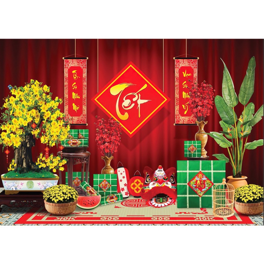 Phông nền trang trí tết - Tranh vải trang trí tết Phông chụp ảnh tết
