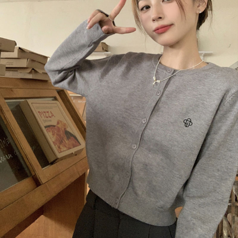 XIANG NIAN NI Áo Khoác Áo cardigan dệt kim màu xanh áo len cổ thuyền nữ với áo cao cấp sang trọng 11.11 Biggest Sale