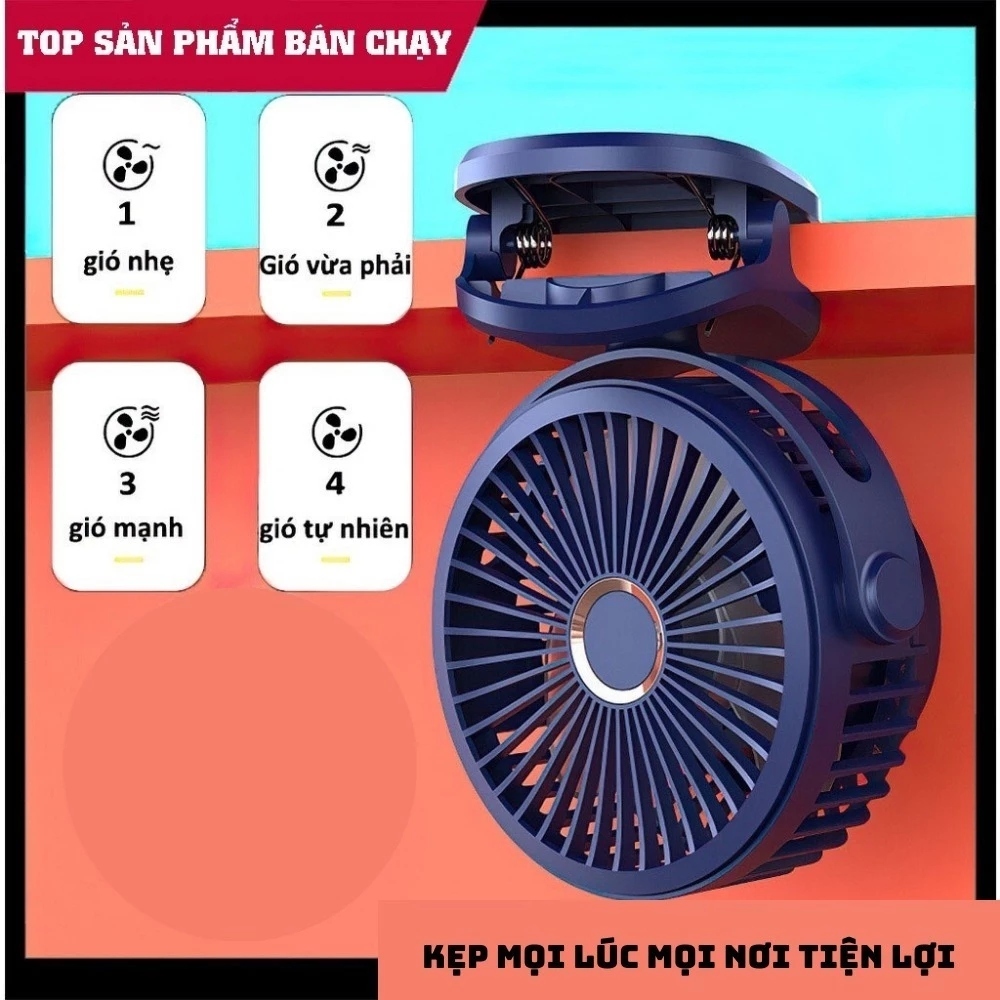 Quạt Sạc Mini Để Bàn Đa Năng,Kẹp bàn Xoay 720 Độ,Pin 10.000mAh Sử Dụng Liên Tiếp.Quạt Tích điện