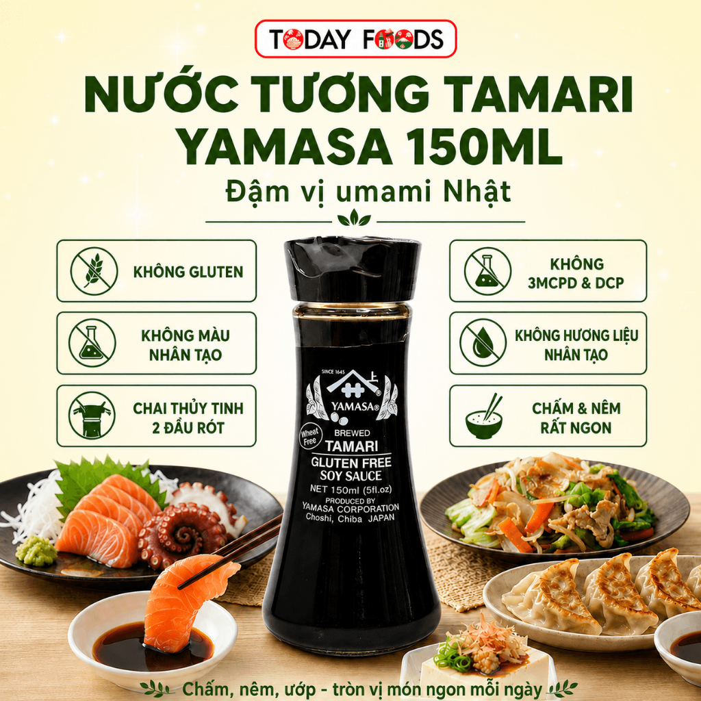 Nước tương Tamari Yamasa Nhật Bản 150ml | Không gluten, vị đậu nành đậm đà