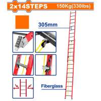 Buildmate x WADFOW Extension Fiberglass Ladder 2X10 / 2X14 Steps WLDH920 / WLDH928WHT