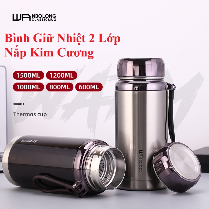 Bình giữ nhiệt 2 lớp inox 304, dung tích 1000ml, 1200ml, 1500ml giữ nhiệt 8 tiếng