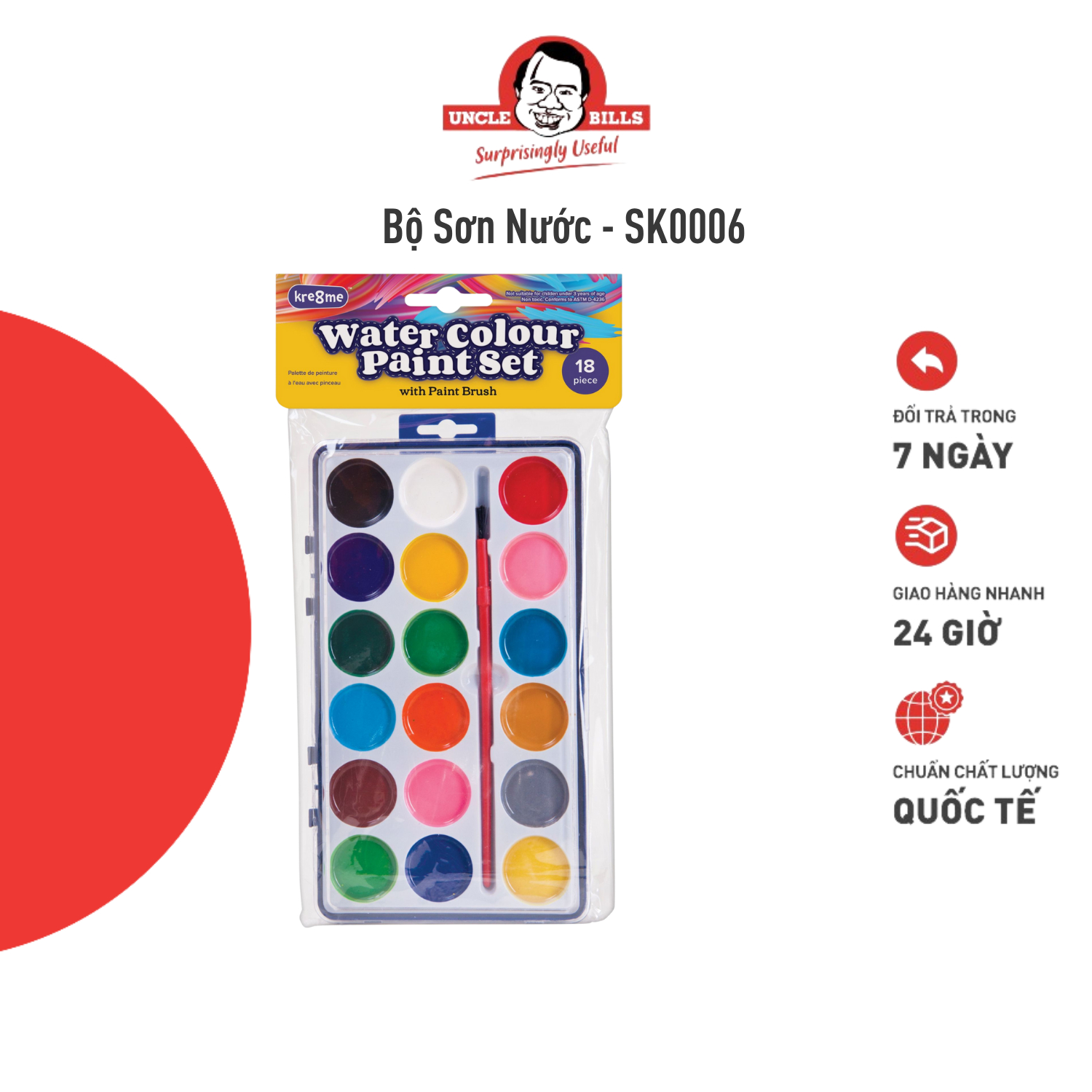 Bộ sơn nước kèm bút vẽ uncle bills sk0006