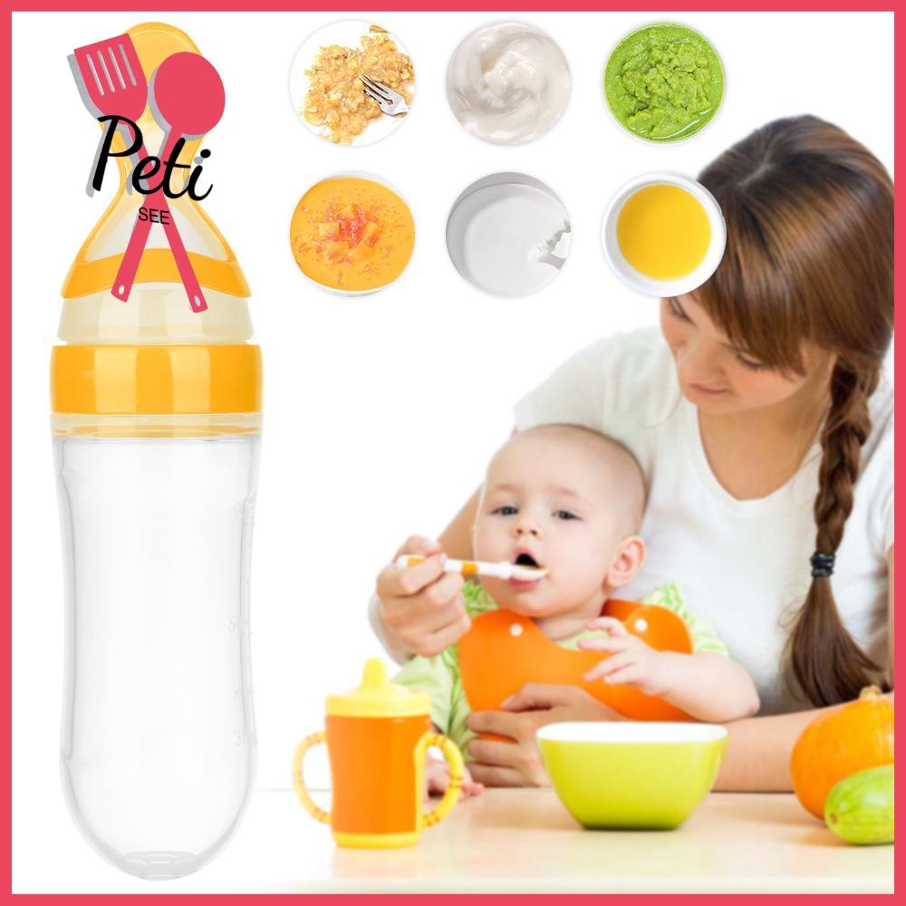 PETISEE Baby Kid Vắt kiệt Silicone Bình cho ăn Bình sữa Food Rice Feeder Với Muỗng