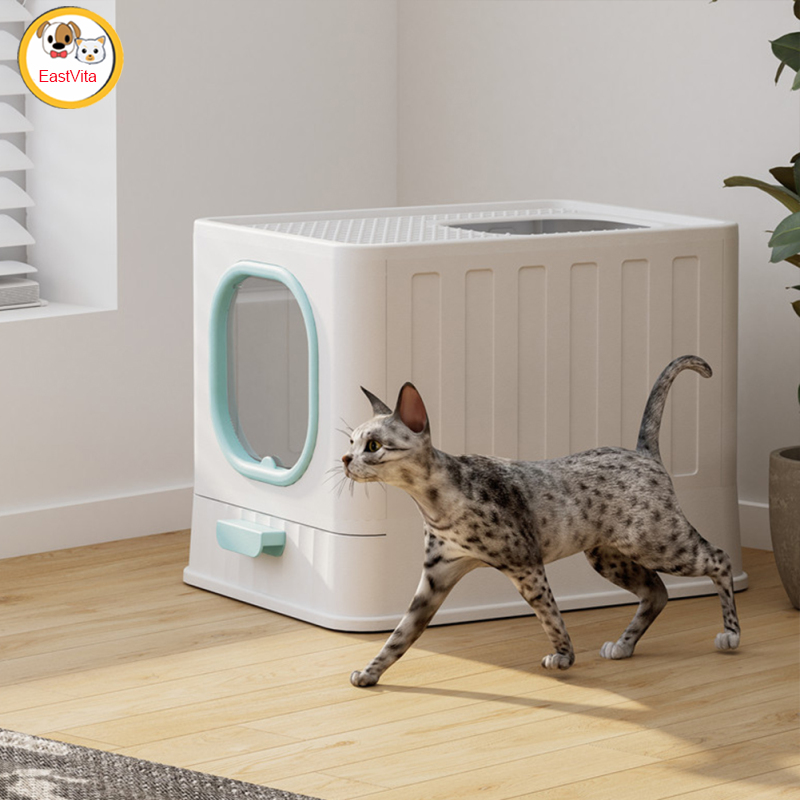 Litter Box With Lid, Enclosed Cat Potty, Foldable Front & Top Entry Cat Toilet With Scoop, Drawer, Large Space Covered Kitty Litter Boxes, Easy To Clean ราคา 815 บาท*ส่งฟรี