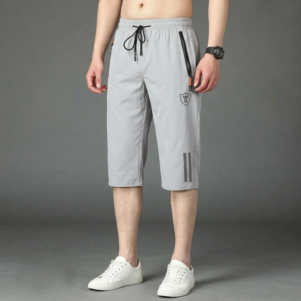 Men's Casual Zipper Pockets Straight Leg Loose Fit Active Shorts Grey