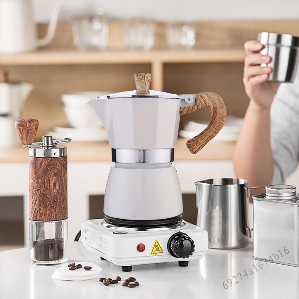Máy pha cà phê Moka Pot 150ml 300ml - Máy pha cà phê bằng nhôm có tay cầm bằng gỗ