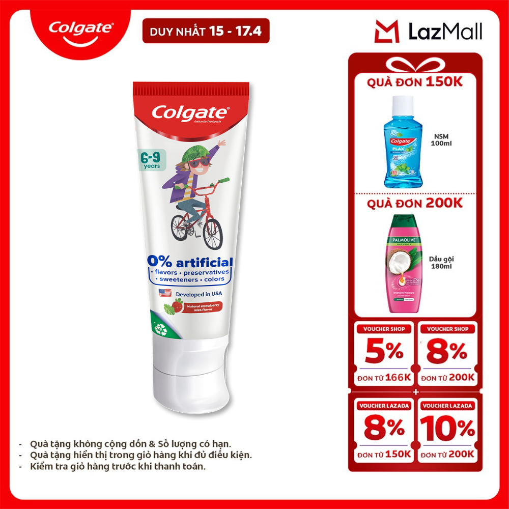 [Chỉ 15-17.4_X2 Voucher giảm đến 18%] Kem đánh răng Colgate Kid Free From dành cho trẻ em 6-9 tuổi không hương liệu và chất bảo quản 80g
