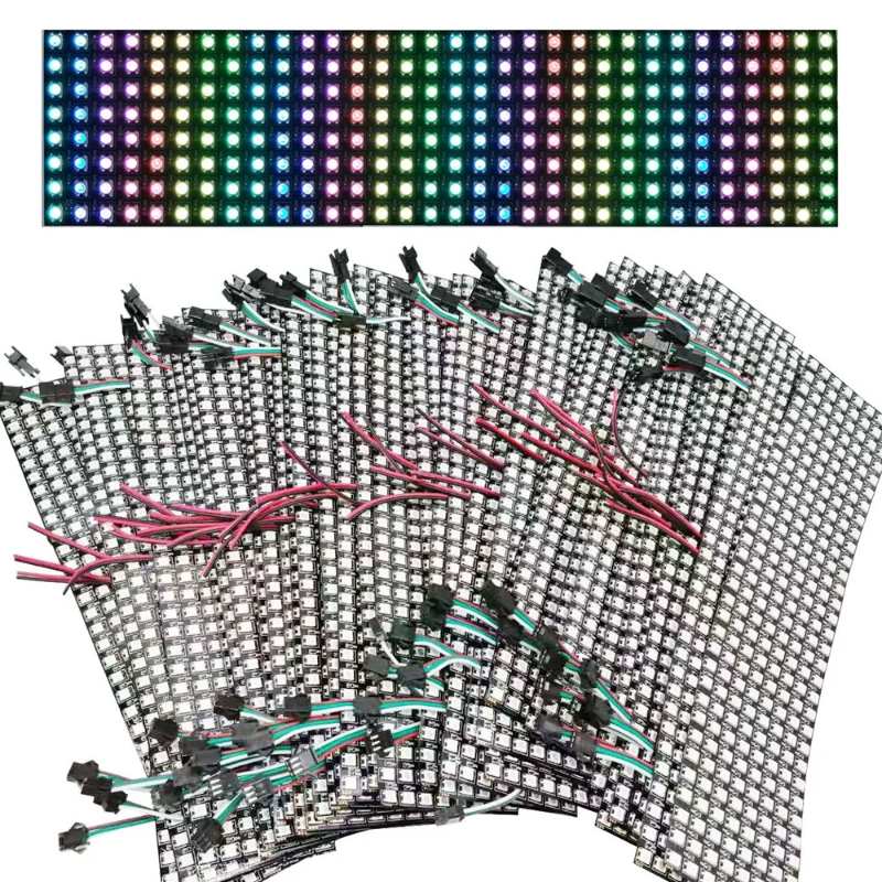 1~2PCS WS2812B 8X8 8x32 16x16 Pixel Panel Flexible Matrix Screen WS2812 IC RGB 5050 SMD Led Module I