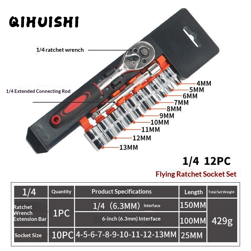 QIHUISHI 12-Piece Ratchet Socket Wrench Set for Home and Car Repair Giá 72,000 Đồng*Miễn phí vận chuyển