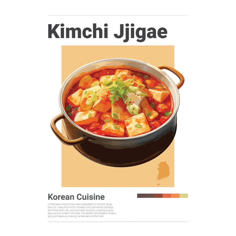 Korean Food Poster Bulgogi Bibimbap Gimbap Kimchi Sundubu Jjigae Canvas Painting Minimalist Wall Art Picture Kitchen Home Decor