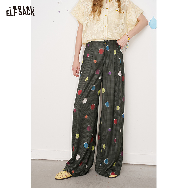 ELFSACK Summer New Arrival Loose Casual Slim Pant White Polka Dot Casual Wide Leg Pants For Woman ราคา 1,514 บาท*ส่งฟรี