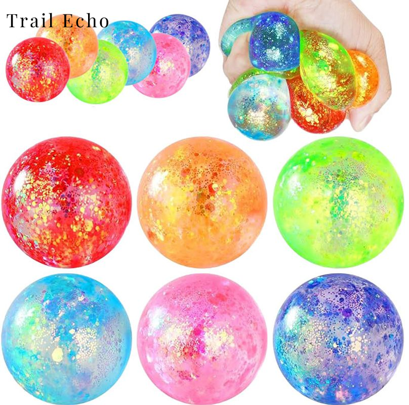 Trail Echo Colorful Glitter Stress Balls for Kids and Adults - Sensory Relief & Hand Exercise Toy ราคา 20 บาท*ส่งฟรี