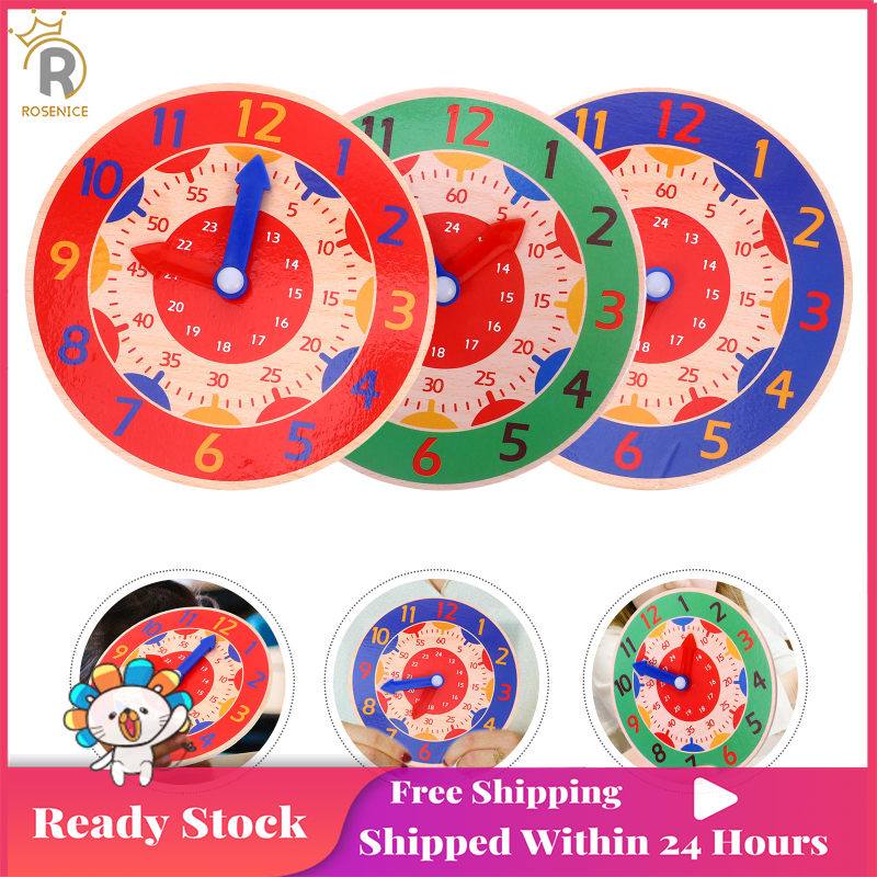 ROSENICE 3PCS Đồ chơi đồng hồ giáo dục đồ chơi bằng gỗ đồ chơi đồ chơi đồ chơi đồ chơi cho trẻ em