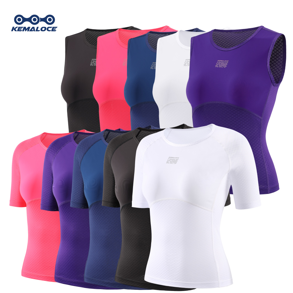 Kemaloce đi xe đạp cơ sở layerbreathable Trắng & Đen & hồng lưới sleevess vest nhanh khô thể thao mùa hè tay ngắn áo lót