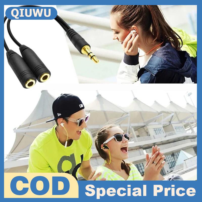 QIUWU Y splitter สายสัญญาณเสียง3.5มม. อะแดปเตอร์หูฟังตัวผู้เป็นตัวเมีย1ตัวสำหรับการฟังร่วมกันในการสอนในห้องเรียนและพอดแคสต์ ราคา 15 บาท*ส่งฟรี