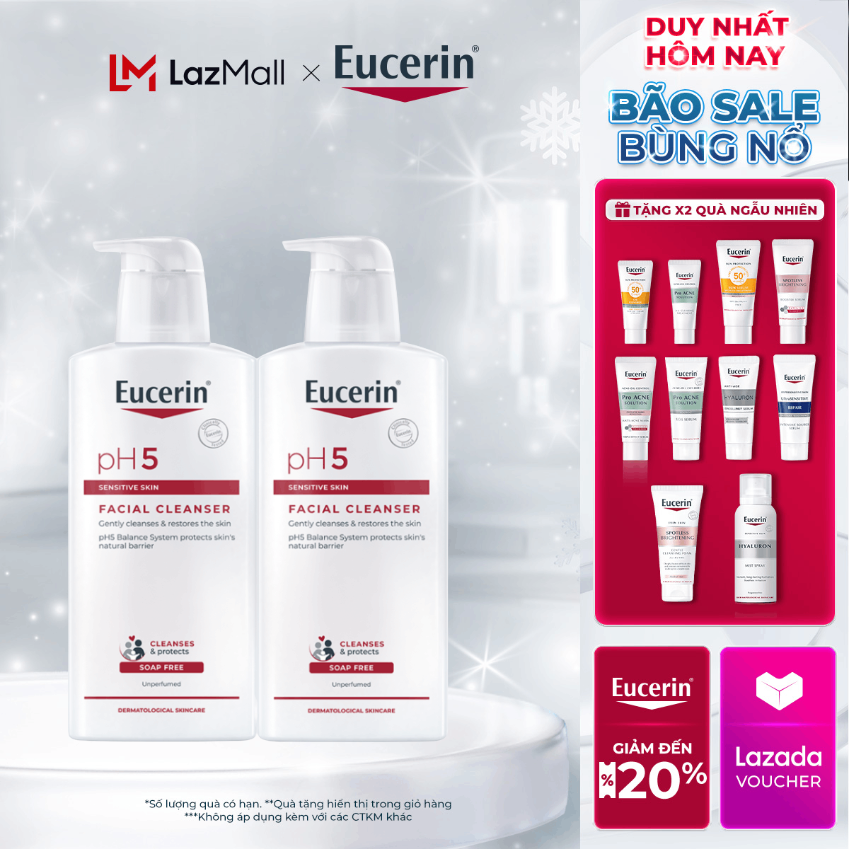 Bộ đôi Sữa Rửa Mặt Cho Da Nhạy Cảm Eucerin PH5 Facial Cleanser 400ml