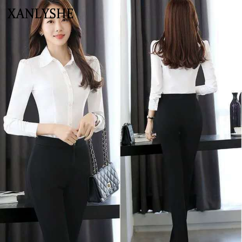 XANLYSHE เสื้อเชิ้ตผู้หญิงแขนยาวชุดฤดูใบไม้ร่วงแบบใหม่เสื้อเชิ้ตผู้หญิงสไตล์เกาหลีเข้ารูปใส่แล้วดูผอมเรียบหรูสไตล์ตะวันตก ราคา 70 บาท*ส่งฟรี