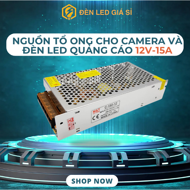 Nguồn tổ ong 12v 15A Cấp Nguồn Ổn Định Cho LED, Camera, Thiết Bị Điện Tử Giá 159,000 Đồng*Miễn phí vận chuyển