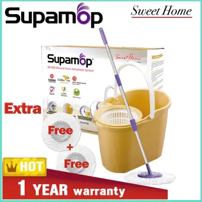 [Sweet Home] ★Taiwan No.1 ★Supamop Sh-350 Yellow Manual Press Dehydrate System Cleaning Mop★Spin Mop