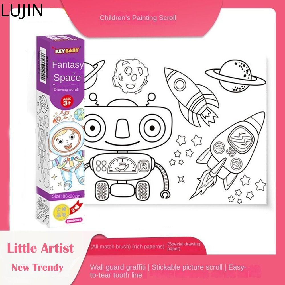 LUJIN Tranh Mẫu giáo Họa sĩ nhỏ Đồ chơi tự làm CuộN Graffiti NGHỆ THUẬT bột màu Nhãn dán màu trơn Giấy màu nước CuộN vẽ cho trẻ em Miếng dán màu