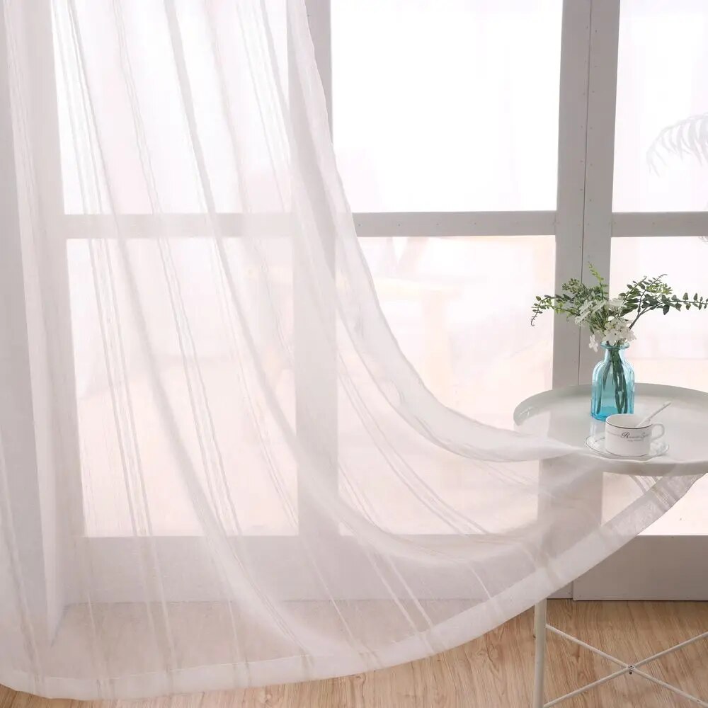 Hiện đại Deco linen sọc màu xám Sheer vải tuyn phong cách Châu Âu nhà rèm cửa sổ Rod Pocket Grommet cho Phòng ngủ phòng khách