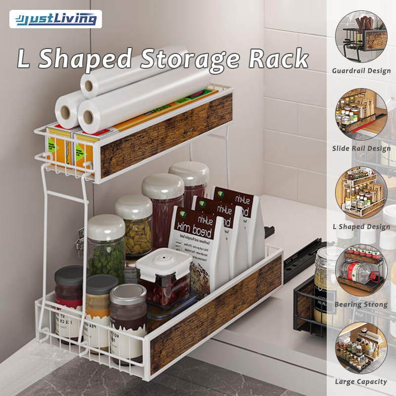 JustLiving 1PC Kitchen Cabinet Rack Under Sink Rack Spice Rack Seasoning Rack Condiments Rack Kitchen Organizer Storage Rack Dish Rack Pot Rack Pull-out Drawer Basket Finishing Shelf Removable ราคา 1,084 บาท*ส่งฟรี