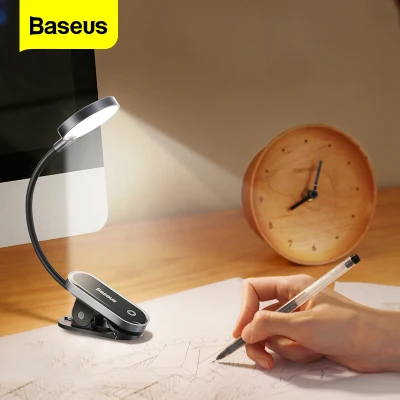 Baseus LED Clip Table Lamp Stepless Dimmable Wireless Desk Lamp Touch USB Rechargeable Reading Light LED Night Light Laptop Lamp For Home Office Children Study Working Light