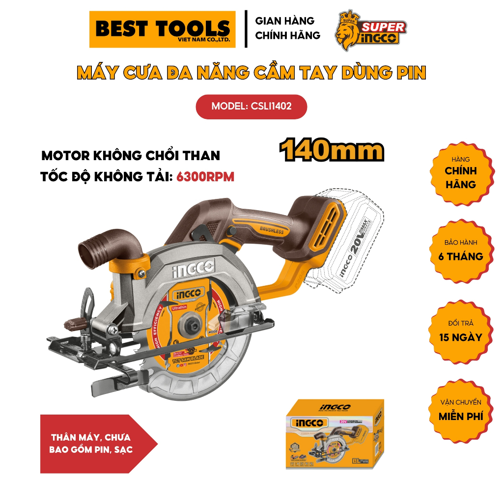Máy cưa đa năng cầm tay dùng pin INGCO CSLI1402, motor không chổi than - CSLI1402