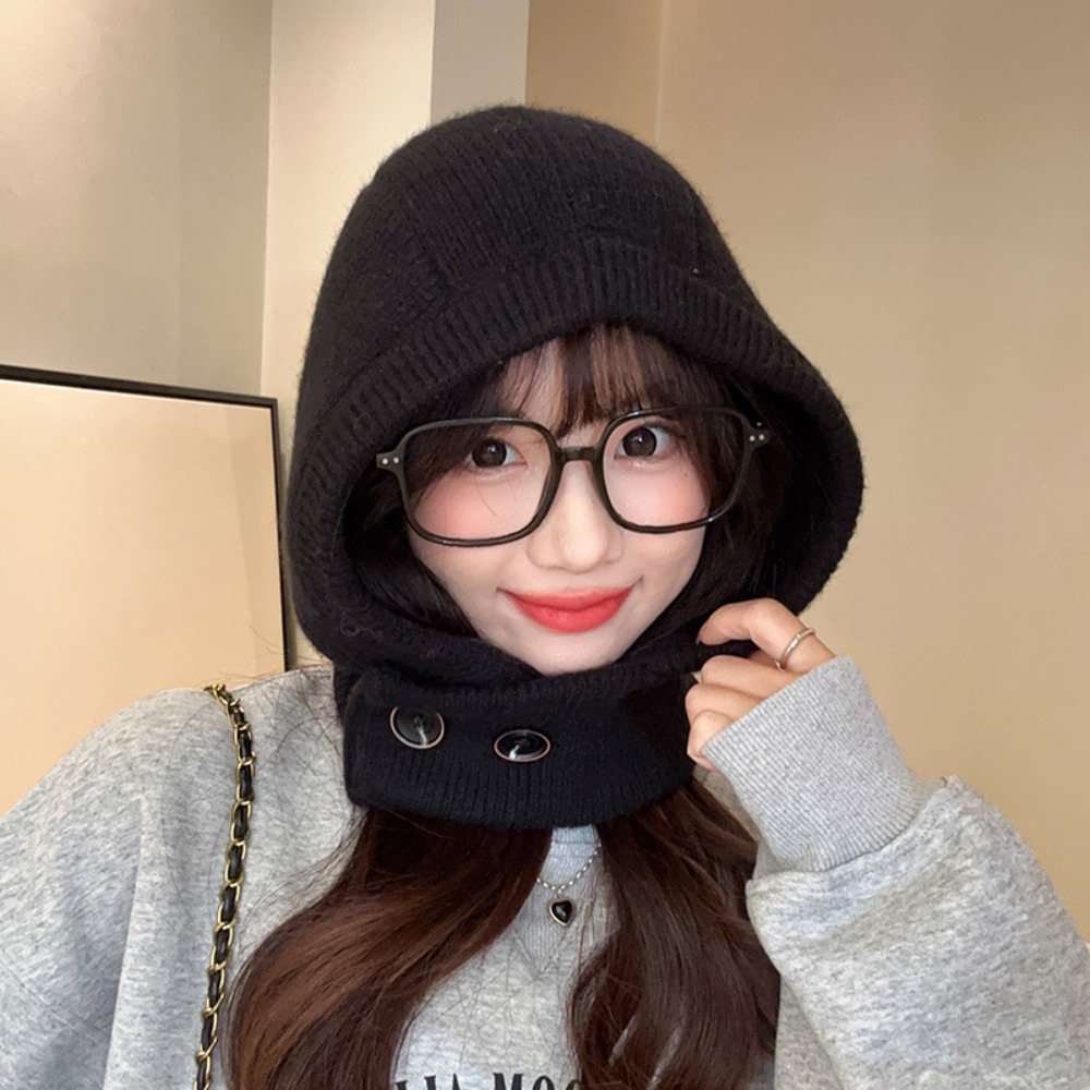 CONGRESS Màu trơn Mũ Balaclava mùa đông Áo chui đầu Ấm áp mùa đông Mũ len dệt Thời trang Chống gió Mũ Beanie cổ áo