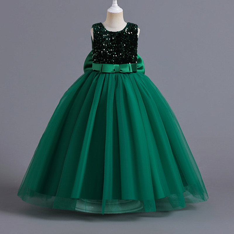 ZZOOI Luxury Girl Evening Party Dress Teen Girl Sequin Shiny Formal Gala Long Gown Children Christmas Costume Birthday Princess Dress ราคา  340 บาท*ส่งฟรี