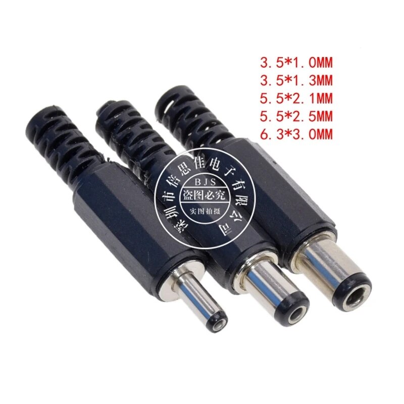 10 cái DC điện đầu cắm đực Giắc chuyển đổi nam 5.5x2.1mm 5.5x2.5mm 3.5x1.0mm 3.5x1.3mm 6.3x3.0mm 3.5x1.1mm