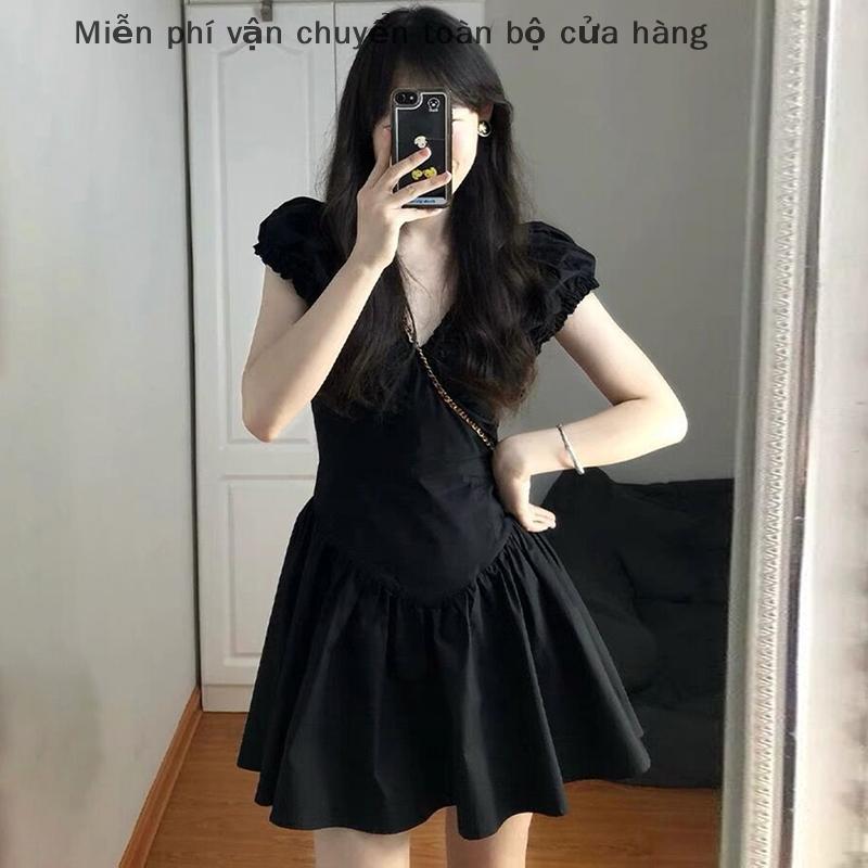 XIMEN A-Line Ăn Mặc Phụ Nữ Mùa Hè Ngọt Ngào Công Chúa Tinh Khiết V Cổ Sinh Viên Nhẹ Nhàng Nếp Gấp Thiết Kế Thời Trang Cổ Điển