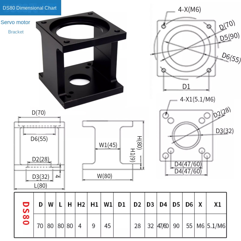 [Puffide] Giá Đỡ Động Cơ Bước/Servo - Động Cơ Servo Ds80 Không Kèm Vít | Tùy chọn từ 57-130mm Tương Thích Trục Vít Bi | Công Nghiệp Tự Động Hóa