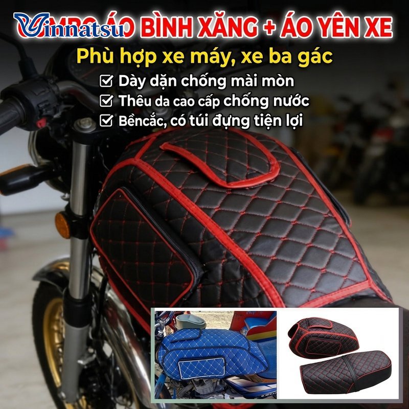 Vinnatsu Bọc bình xăng xe máy bọc yên xe ba gác chống gỉ chống trầy bền chắc dễ lắp dùng ngoài trời