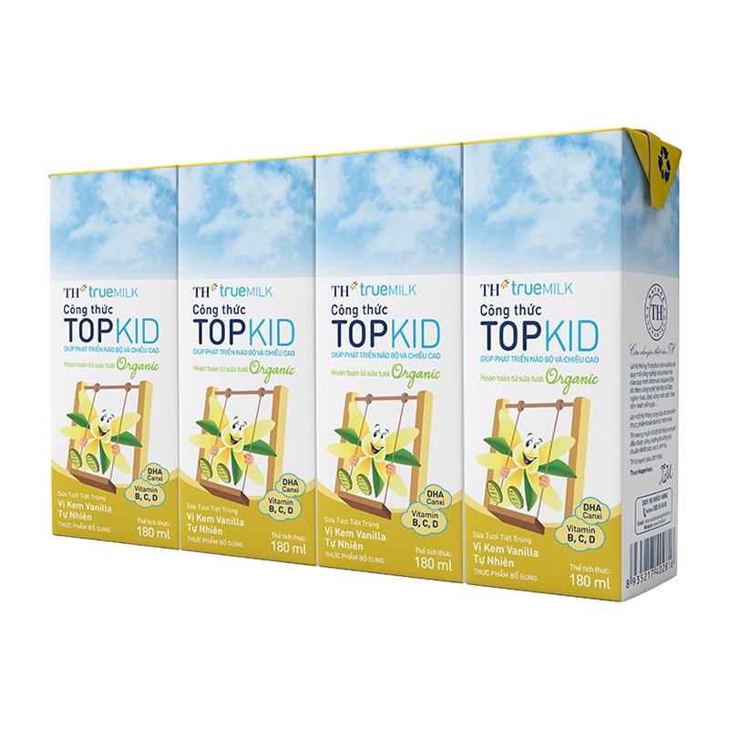 Lốc 4 Hộp Sữa Tươi Tiệt Trùng Topkid Vị Kem Vani Tự Nhiên 180ml