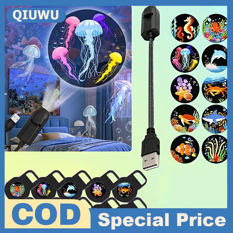 QIUWU โคมไฟฉายภาพ LED รูปสัตว์ทะเลโคมไฟกลางคืน LED มี16สีสำหรับเด็กห้องนอนช่วยนอนหลับไฟสร้างบรรยากาศ ราคา 68 บาท*ส่งฟรี