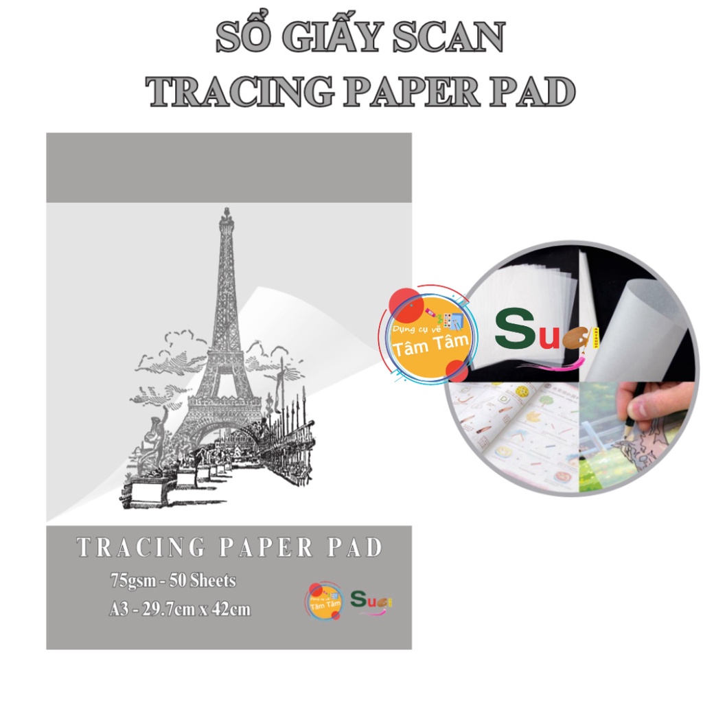 Sổ giấy Scan A3 , Tracing paper Pad A3 - Sổ giấy nến A3