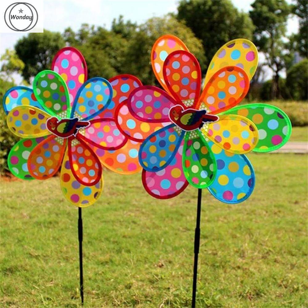 WONDAY Outdoor Classic Double-Layer Gift for Kids Handmade Garden Windmill