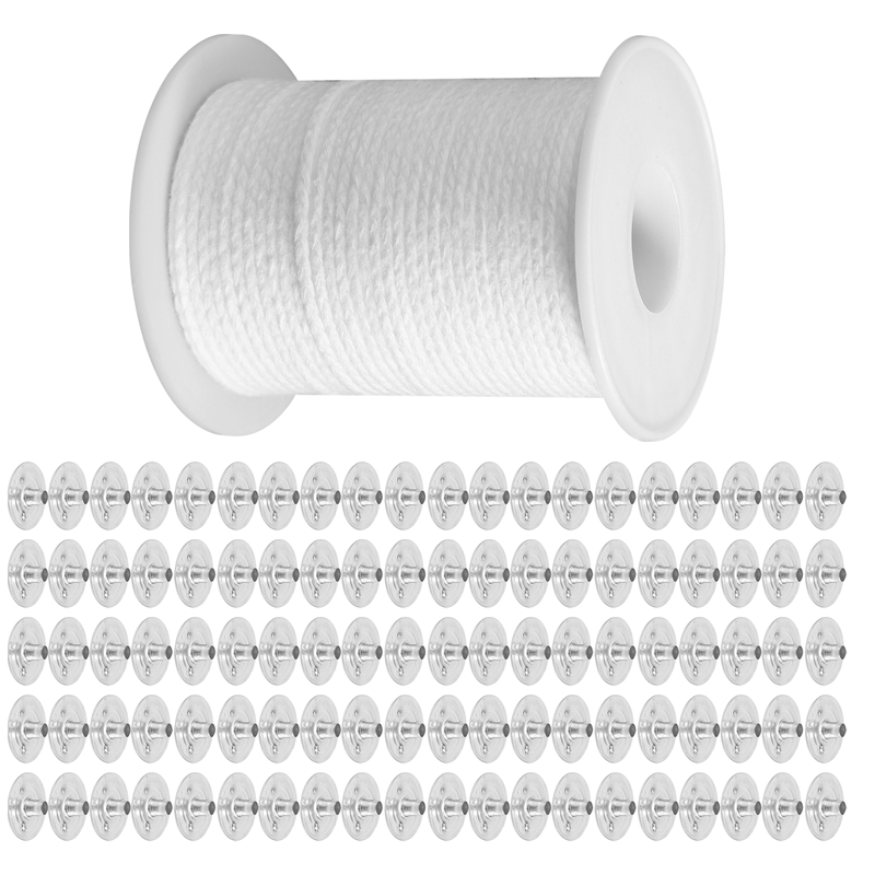 Candle DIY Tools Set, 1 Roll 200Ft/61M Cotton Candle Wick Core with 100 Pcs Candle Wick Sustainer for Candle Making Kit