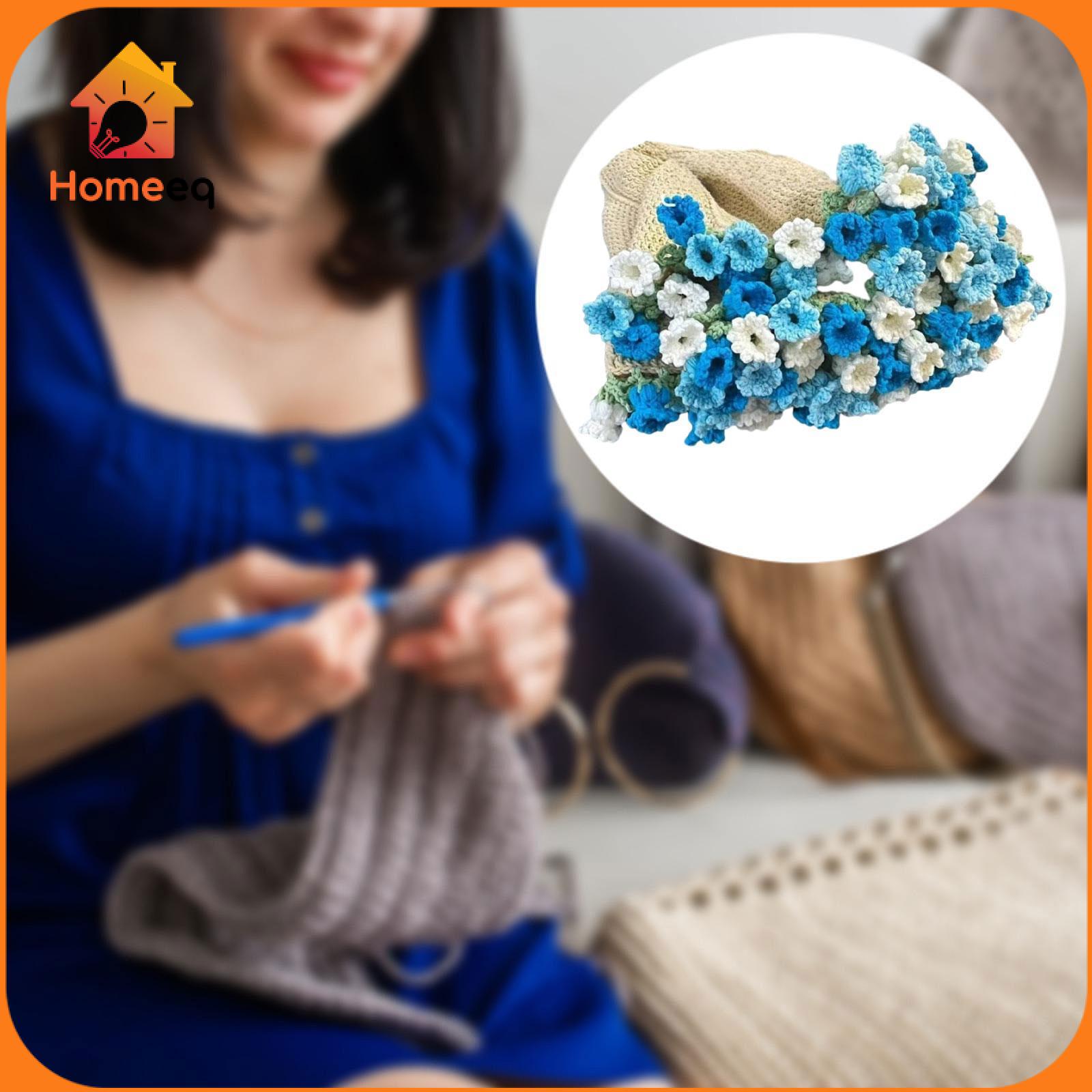 Homeeq Flower Blanket Crochet Kit Crochet Starter Kit Handmade Easy to Learn Decorative Fashion Versatile Blue DIY for Gift Birthday