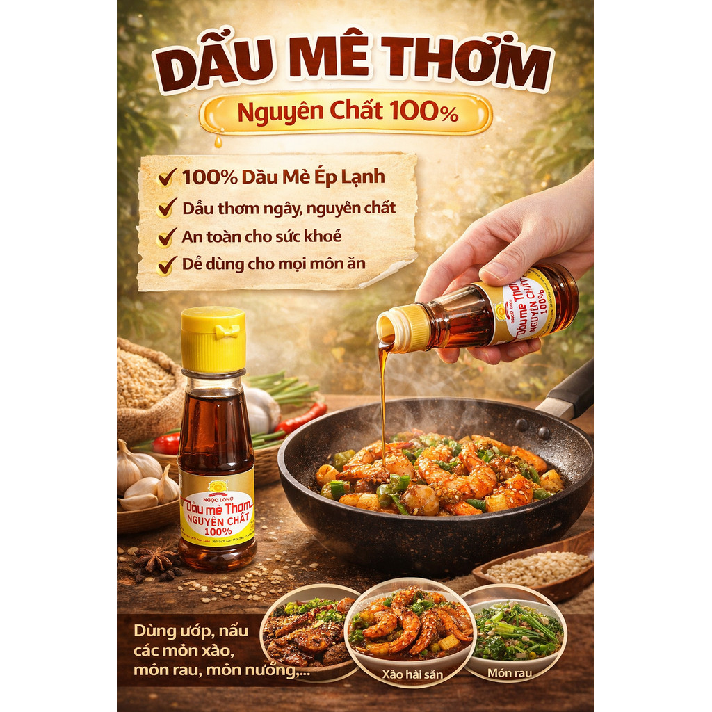 Combo 12 chai Dầu Mè Thơm Nguyên Chất 100% Ngọc Long – Chai 100ml